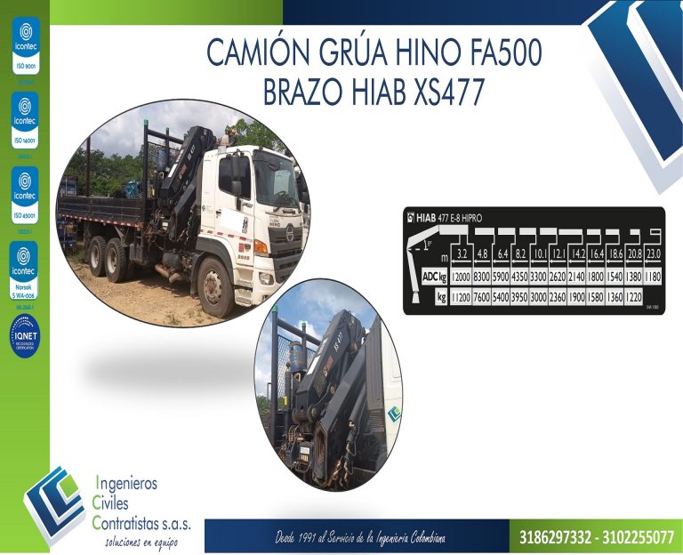 CAMIÓN GRÚA HINO FA500 – BRAZO HIAB XS477